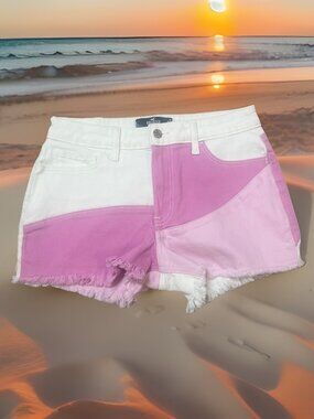 Hollister Pink Color-block High Rise Mom Shorts Juniors Size 27 Y2K Raw Hem